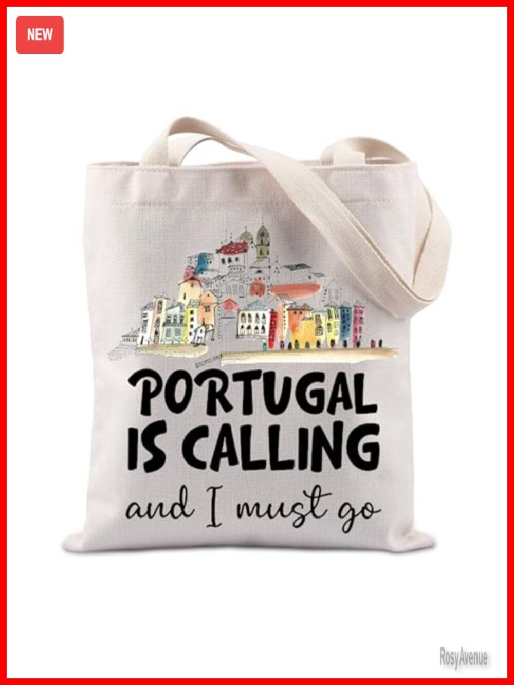 Canvas Tote Bag Portugal Travel Vacation Gift Large Shoulder Bag